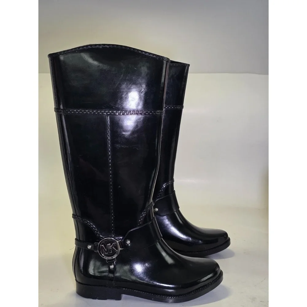 Michael Kors‎ MK Women's Rain Boots Size 6 M Black Tall Waterproof Rubber Riding